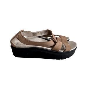 Abeo tan leather strappy Magnetic sandals black rubber chunky sole comfy Sz 8N